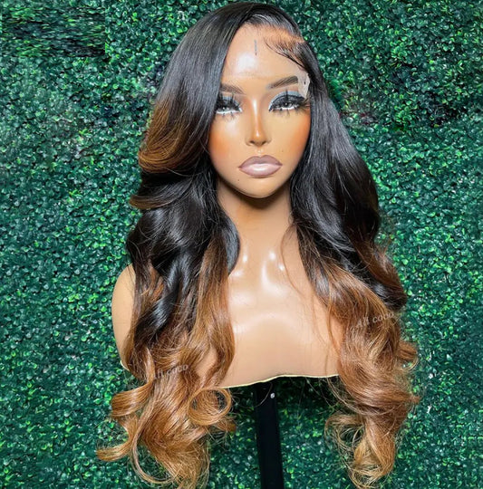 WIG BODY WAVE OMBRE’ BROWN - ( 24 inches ) Body Wave 13x4 Lace Frontal Wig HD Transparent Lace Human Hair  Colored Human Hair Wig